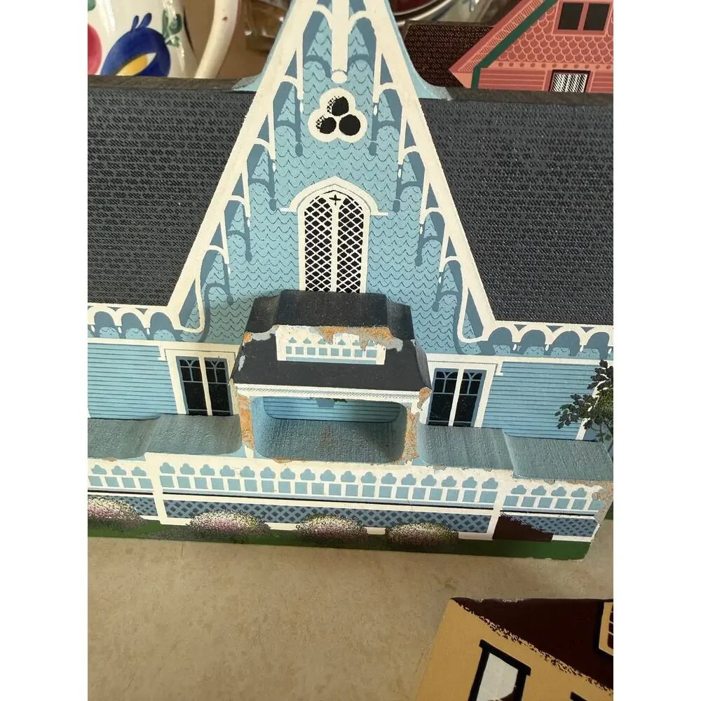 Vintage 90s Sheila's Collectibles Wooden Houses Signed Sheila Thompson Lot of 19